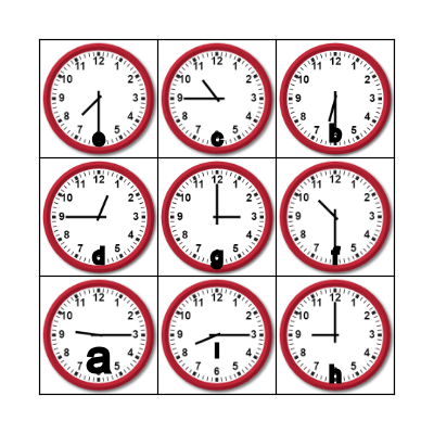Telling Time Bingo Card