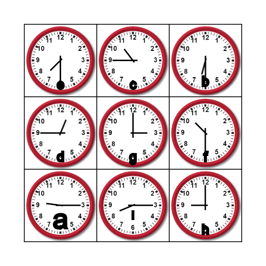 Telling Time Bingo Card