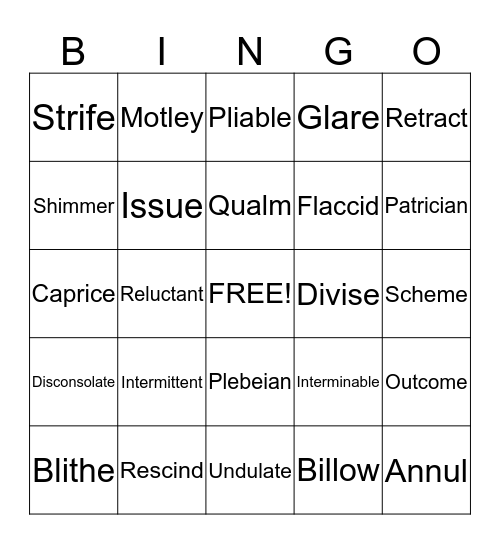 Word Masters Bella Bingo Card