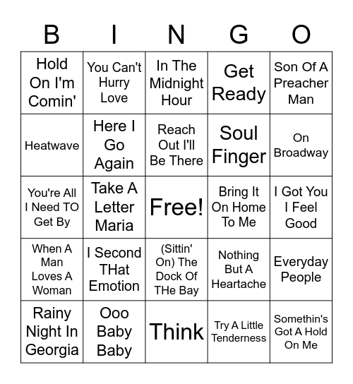 60's Soul Bingo Card