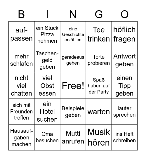 Imperativ Bingo Card