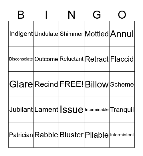 Word masters Bingo Card