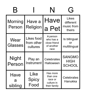 Diversity Bingo Card