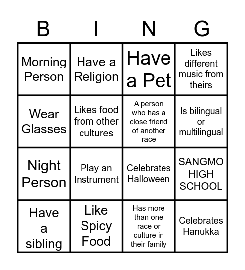 Diversity Bingo Card