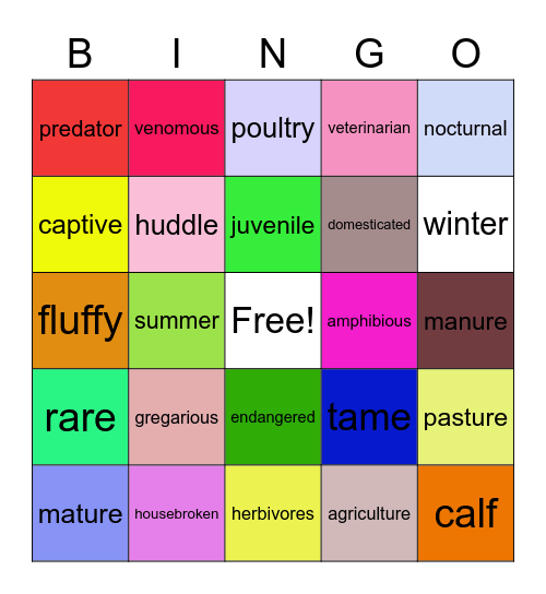 Animal Vocab Bingo Card