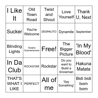 AVID Music Bingo Card