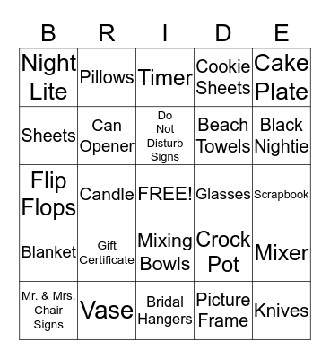 Eleah's Bridal Shower Bingo Card