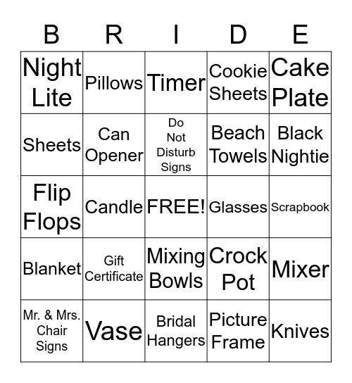 Eleah's Bridal Shower Bingo Card