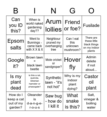 WA GARDENERS Bingo Card