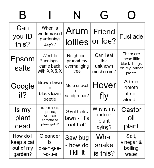 WA GARDENERS Bingo Card