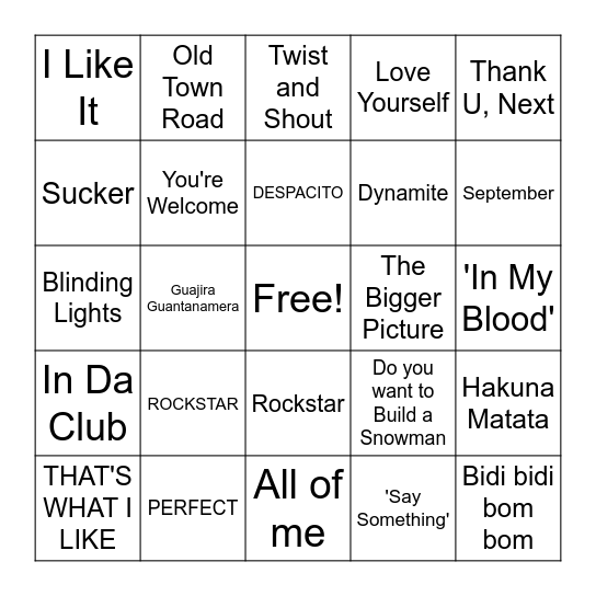 AVID Music Bingo Card