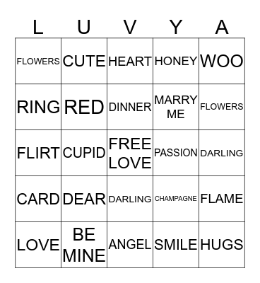 Happy Valentine's Day Bingo Card