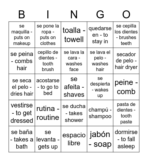 8.1 Vocabulario Bingo Card