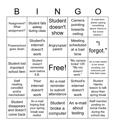 First Week Back Bingo Card