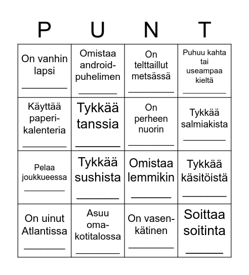 Kummitunti Bingo Card