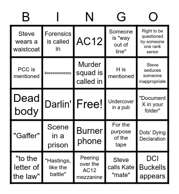 Line Of Duty Bingo Card