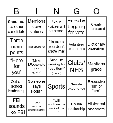 LRA Election Bingo Card