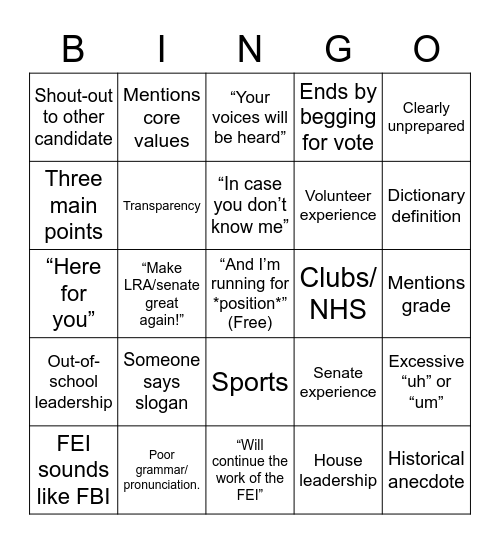 LRA Election Bingo Card