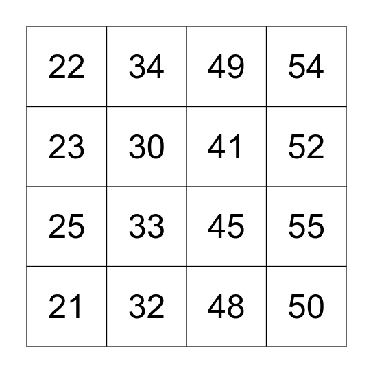 Números 20-59 A: ¡Gano! Bingo Card