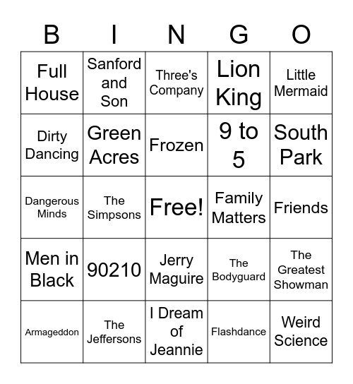 Theme Song Bingo Card