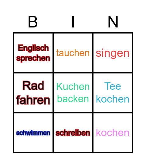 Verben Bingo Card