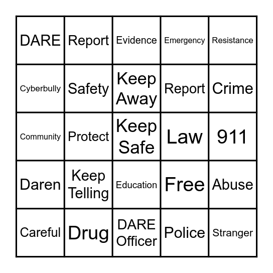 DARE Bingo Card