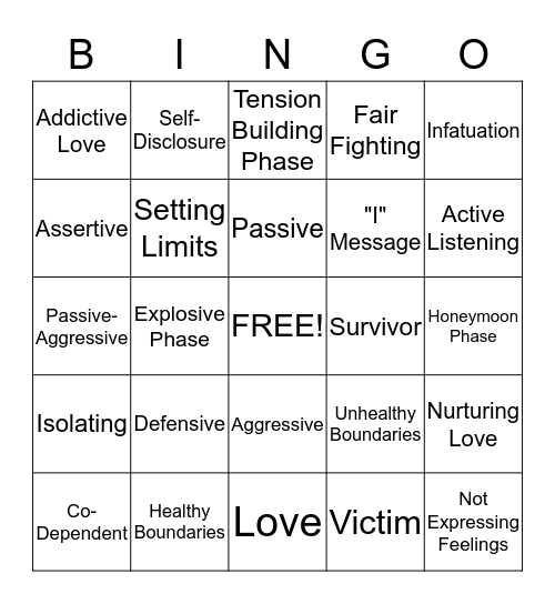 Relationship BINGO Card