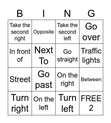 Giving directions! Bingo Card