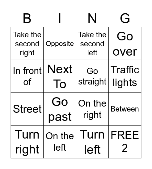Giving directions! Bingo Card