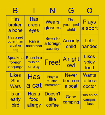 Round 2: Get to Know You! Bingo Card