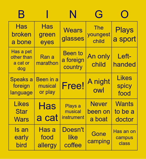 Round 2: Get to Know You! Bingo Card