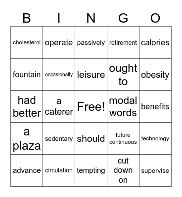 Unit 5 Vocabulary Words Bingo Card