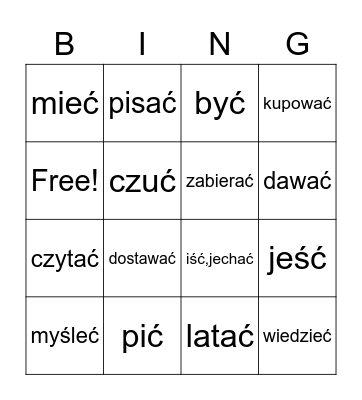 Irregular Verbs Bingo Card