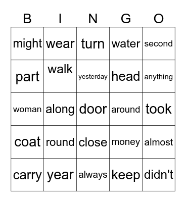Six Weeks Sight Word Bingo Card