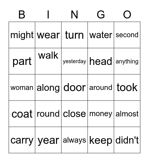 Six Weeks Sight Word Bingo Card