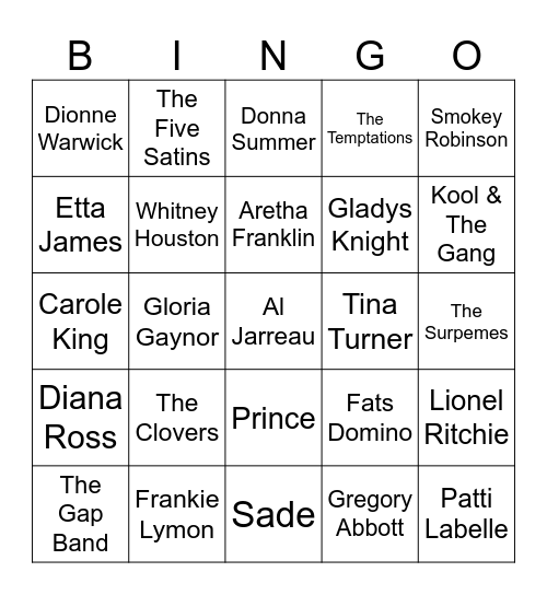 R & B Soul Bingo Card