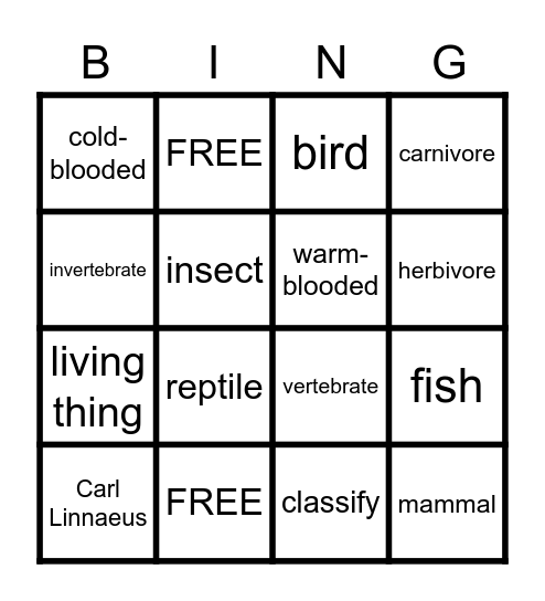 Classifying Living Things Bingo Card