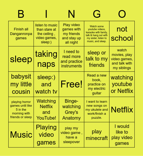 Our Indoor Spring Break Activities Bingo Card