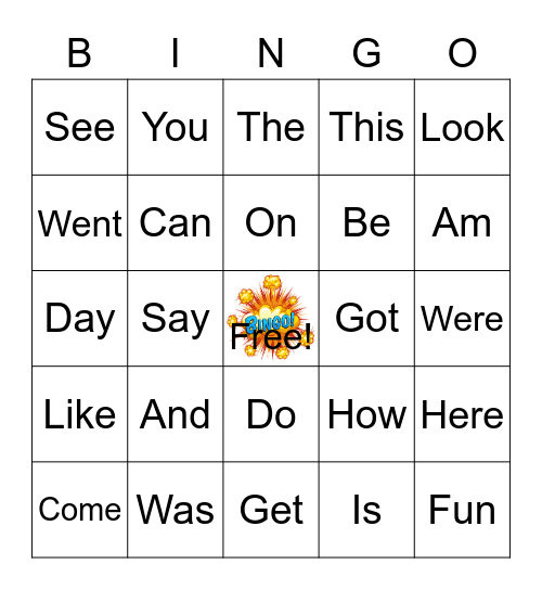 First Grade Snap Words Bingo Card