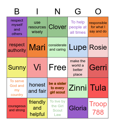 Girl Scout: Daisy Petals Bingo Card