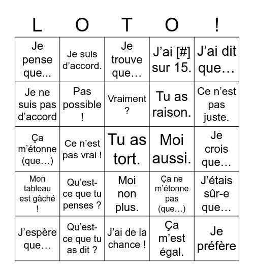 Loto de conversation 2 Bingo Card