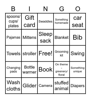 Baby A's Present Bingo Card