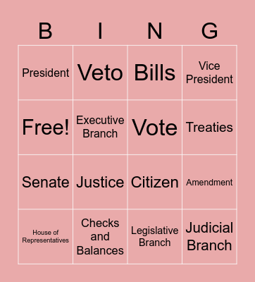 Three Branches of Government BINGO Card
