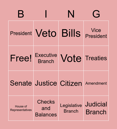 Three Branches of Government BINGO Card