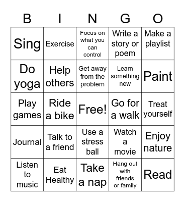 Coping Skills Bingo Card