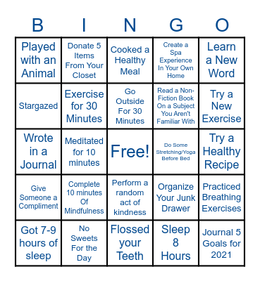 Wellness Bingo Card
