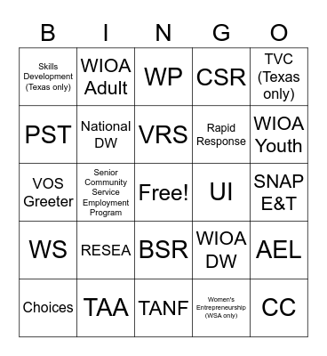 WS Alamo BINGO Card