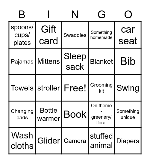 Baby A's Present Bingo Card