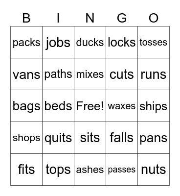 Wilson 1.6 suffix -s/-es Bingo Card