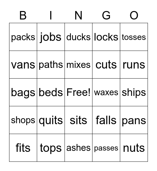 Wilson 1.6 suffix -s/-es Bingo Card